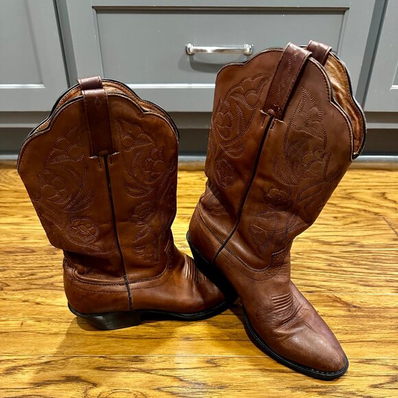 Women’s Vintage Brown Leather Roadwolf Western Pull On Cowboy Boots Size 7 - Picture 4 of 8